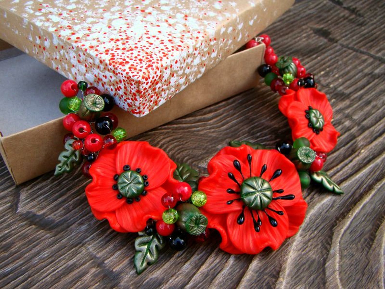 Necklace Poppy Poppy jewelry Poppies necklace Flower necklace Etsy
