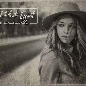 May include: A black and white photograph of a woman wearing a hat. The photo has a vintage, faded appearance.