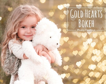 36 Gold Hearts Bokeh Overlays, Valentine Photoshop Overlay, Hearts Background, Bokeh Lights Effect, Digital Background, Backdrop Texture