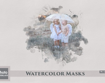 25 Watercolor Masks, PNG Frame Transparent Background, Portrait Masks, Clipping Masks, Watercolor Overlays, Watercolor Textures, Scrapbooks