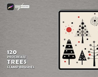 120 Procreate Winter Trees Stamp brushes, Speed Painting, Christmas Tree, Simple Illustration, Liners Procreate brushes