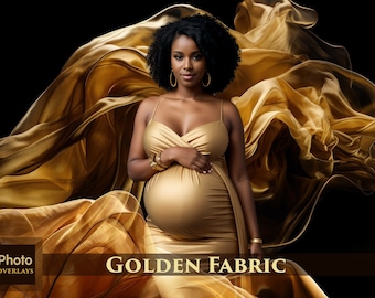 Golden Fabric Overlays, Flowing Silk Digital Backdrop, and overlays, Flying Fabric Wedding Veil, Pregnant Dress, plume