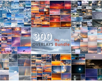 300 Sky Bundle Photo Overlays, cloud, overlay skies, romantic sky, digital clouds, storm, night, sunset, rainbow, pink sky, Sky Replacement