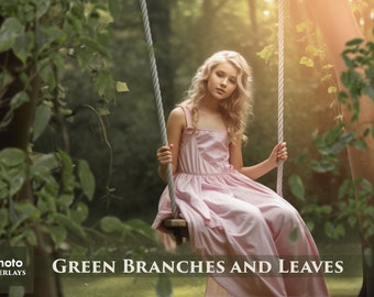 Groene takken en bladeren overlays, 55 PNG Photoshop overlay, transparante achtergrond, groene bladeren, zomer overlays, lente overlays