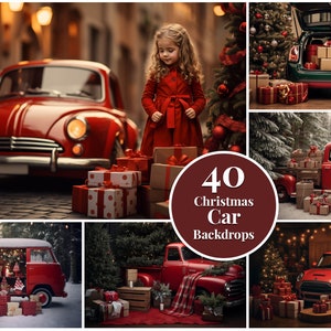 Christmas Car Digital Backdrops, Winter, Snow, Bokeh Digital Background, Portraits, High-Resolution image 1