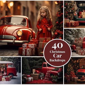 Christmas Car Digital Backdrops, Winter, Snow,  Bokeh Digital Background, Portraits, High-Resolution