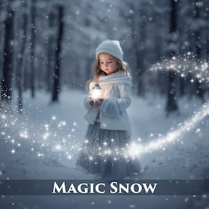 100 Magic Snow Overlays, Snowflakes, Light Spots Overlays, Christmas tree bokeh, Light photo overlays, Winter Background