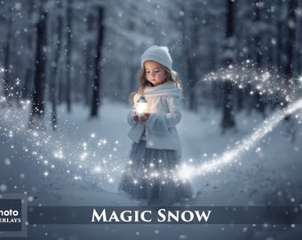 100 Magic Snow Overlays, Snowflakes, Light Spots Overlays, Christmas tree bokeh, Light photo overlays, Winter Background