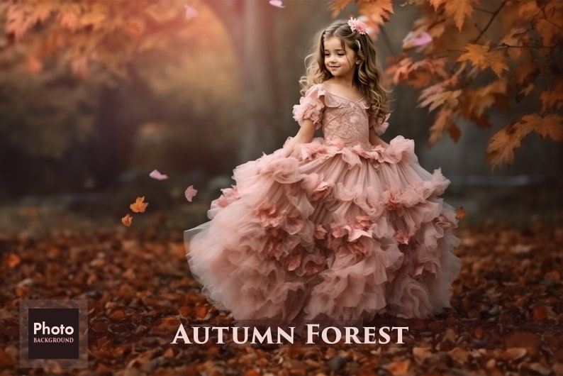 Autumn Forest Backgrounds, 20 PNG autumn backgrounds, leaves, falling leaves, Golden Hour, Digital Background, Portraits, autumn colors image 1