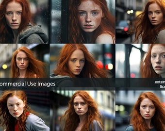 Stock Photos, Commercial Use Images, Girl Red Hair, 9 PNG, Extended License, Generative AI, Freckles, girl photos, Girls HD art, Hq stock