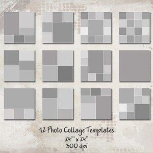 12 Square Storyboard Templates, Photo Collage Templates, Layered Digital Collage, PSD Photographer Templates, 24x24, Digital Scrapbooking