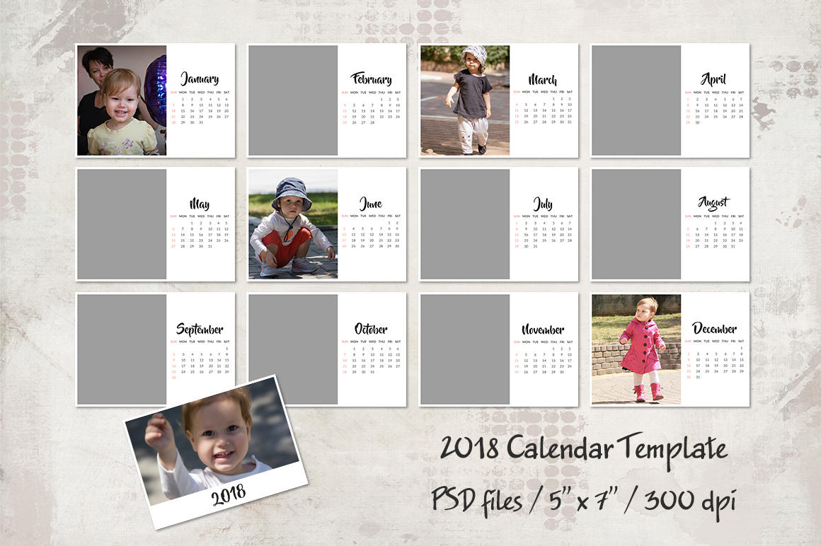 2018 Calendar Template 5x7 Personalized Calendar Pocket