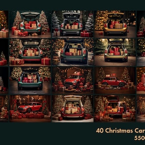 Christmas Car Digital Backdrops, Winter, Snow, Bokeh Digital Background, Portraits, High-Resolution image 3