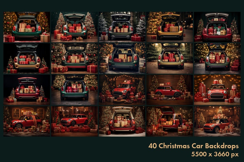 Christmas Car Digital Backdrops, Winter, Snow, Bokeh Digital Background, Portraits, High-Resolution image 3