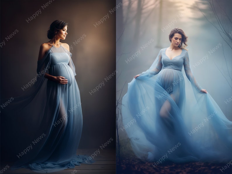 Stock Photos, Pregnant Women in Blue Dress, 8 PNG Commercial License, Generative ai, image 2