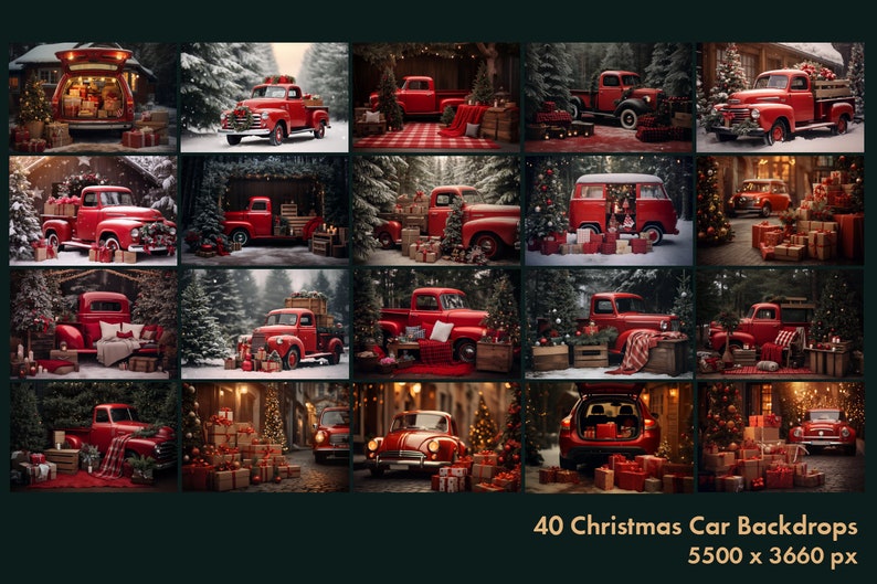 Christmas Car Digital Backdrops, Winter, Snow, Bokeh Digital Background, Portraits, High-Resolution image 2