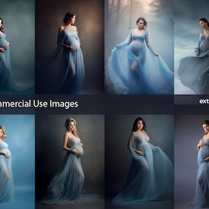 Stock Photos, Pregnant Women in Blue Dress, 8 PNG Commercial License, Generative ai,