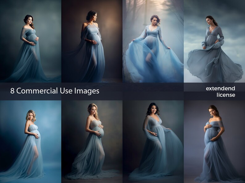 Stock Photos, Pregnant Women in Blue Dress, 8 PNG Commercial License, Generative ai, image 1