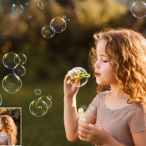 Bubbles Photoshop Overlays, Photo editing, Realistic Soap Bubble Photo Effect, Digital Backdrop, Colorful, Summer, Baby image 5
