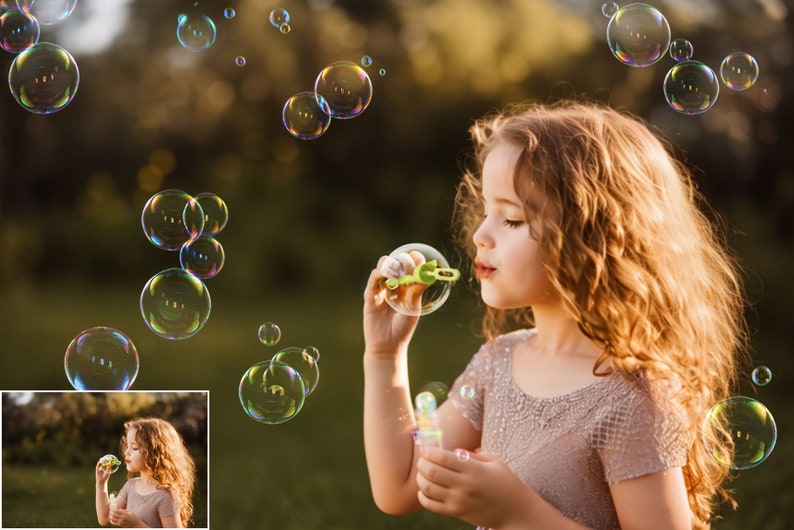 Bubbles Photoshop Overlays, Photo editing, Realistic Soap Bubble Photo Effect, Digital Backdrop, Colorful, Summer, Baby image 5