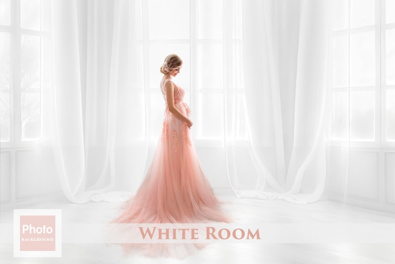25 White Room Digital Photo Backdrop, Portrait photo texture, wedding, white curtain, background, maternity, pregnant photography, baby image 1