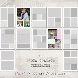 12 Storyboard Templates, 5x7, Photo Collage Templates, Layered Digital Collage, PSD Photographer Template, Digital Scrapbooking, Photo card