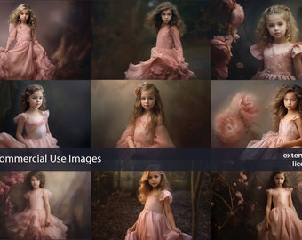 Stock Photos, Commercial Use Images, Portrait of a Girl in Pink, 9 PNG, Extended License, Generative AI, girl photos, Hq stock set