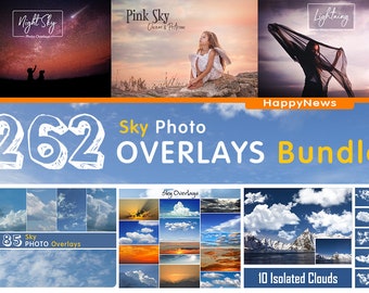 262 Sky Bundle Photo Overlays | overlay cloud | overlay skies | romantic sky | digital clouds | digital skies | storm sky | night sky