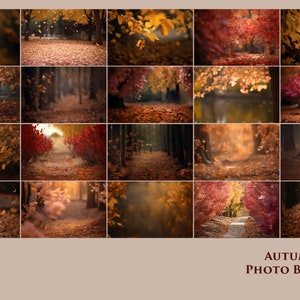 Autumn Forest Backgrounds, 20 PNG autumn backgrounds, leaves, falling leaves, Golden Hour, Digital Background, Portraits, autumn colors image 2