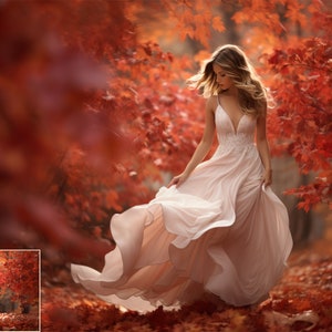 Autumn Forest Backgrounds, 20 PNG autumn backgrounds, leaves, falling leaves, Golden Hour, Digital Background, Portraits, autumn colors image 3