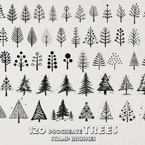 120 Procreate Winter Trees Stamp brushes, Speed Painting, Christmas Tree, Simple Illustration, Liners Procreate brushes image 2