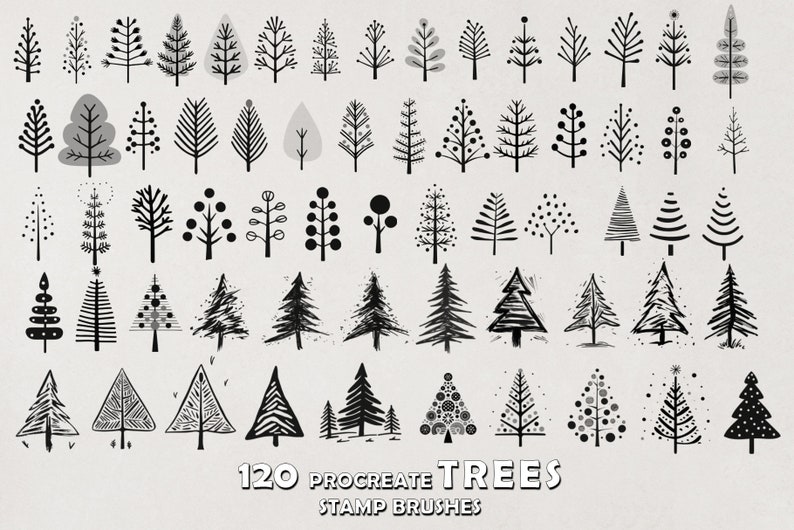120 Procreate Winter Trees Stamp brushes, Speed Painting, Christmas Tree, Simple Illustration, Liners Procreate brushes image 2