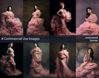 Stock Photos, Beautiful Girls in Pink Dress, 8 PNG Commercial License, Generative ai,