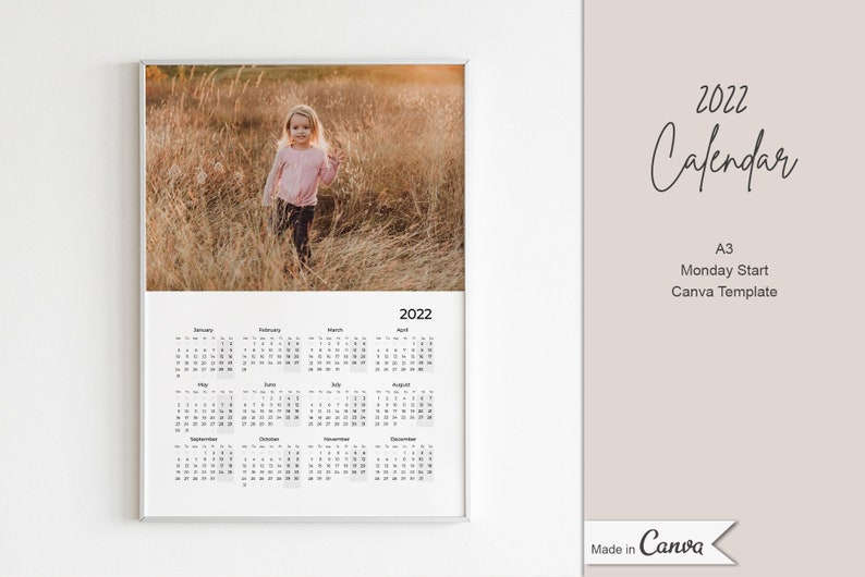 2022 yearly canva calendar template a3 monday start etsy