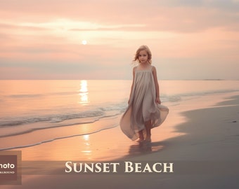 Sunset Beach Background, Light, Ray, Bokeh, Dusk Scenery, Golden Hour, Landscape, Ocean View, Digital Background, Portraits, High-Resolution