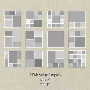 12 Square Storyboard Templates, Photo Collage Templates, Layered Digital Collage, PSD Photographer Templates, 12x12, Digital Scrapbooking