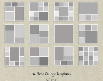 12 modelli di storyboard quadrati, modelli di collage di foto, collage digitale a strati, modelli di fotografi PSD, 12x12, scrapbooking digitale