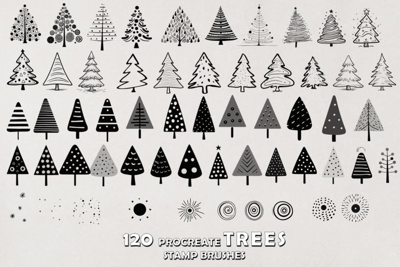 120 Procreate Winter Trees Stamp brushes, Speed Painting, Christmas Tree, Simple Illustration, Liners Procreate brushes image 3