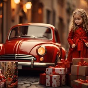 Christmas Car Digital Backdrops, Winter, Snow, Bokeh Digital Background, Portraits, High-Resolution image 4