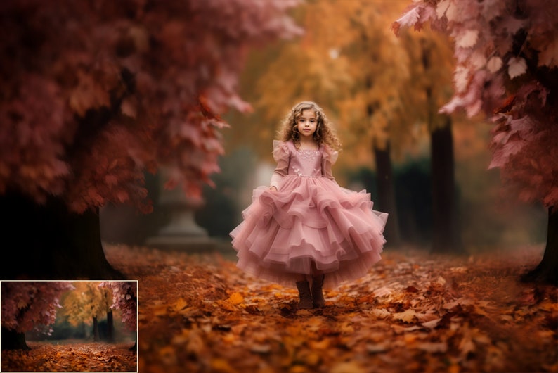 Autumn Forest Backgrounds, 20 PNG autumn backgrounds, leaves, falling leaves, Golden Hour, Digital Background, Portraits, autumn colors image 4