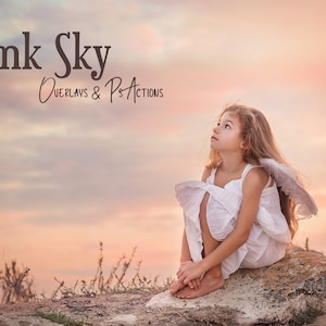 Pink Sky: Cloud Overlays, Actions, Sunlight Overlays, Color Overlays - Photo overlays, Digital sky, Wedding overlays, Pastel, Evening