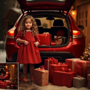 Christmas Car Digital Backdrops, Winter, Snow, Bokeh Digital Background, Portraits, High-Resolution image 5