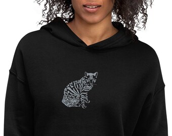Cat embroidered Crop Hoodie - cat lover top - mama cat hoodie