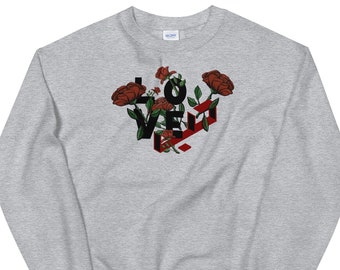 Arabisch Kalligraphie Liebe Sweatshirt mit roten Rosen