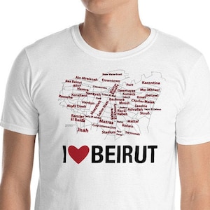 Ich liebe Beirut mit Map of Neighborhoods Unisex T-Shirt - für Sie oder für Ihn - Libanon T-Shirt