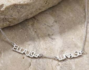 Sterling Silver Personalised Necklace - English and Arabic Kufi lettering