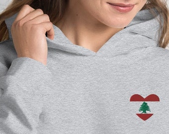 Libanon-Flagge bestickter Unisex-Hoodie: herzförmiger libanesischer Flaggenpullover