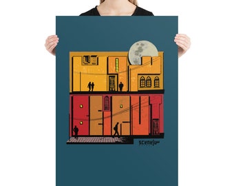 Beirut Street Poster - Typography Calligraphy - Arabic and English Latin Letters - Gift for Him - Housewarming - Beirut by Night