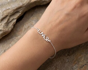 Sterling Silver Personalised Bracelet - English and Arabic Kufi lettering