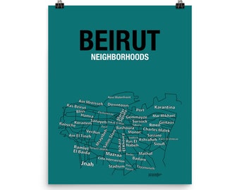 Poster Beirut - Lebanon Neighborhoods - City Map With Streets - Different Sizes Available